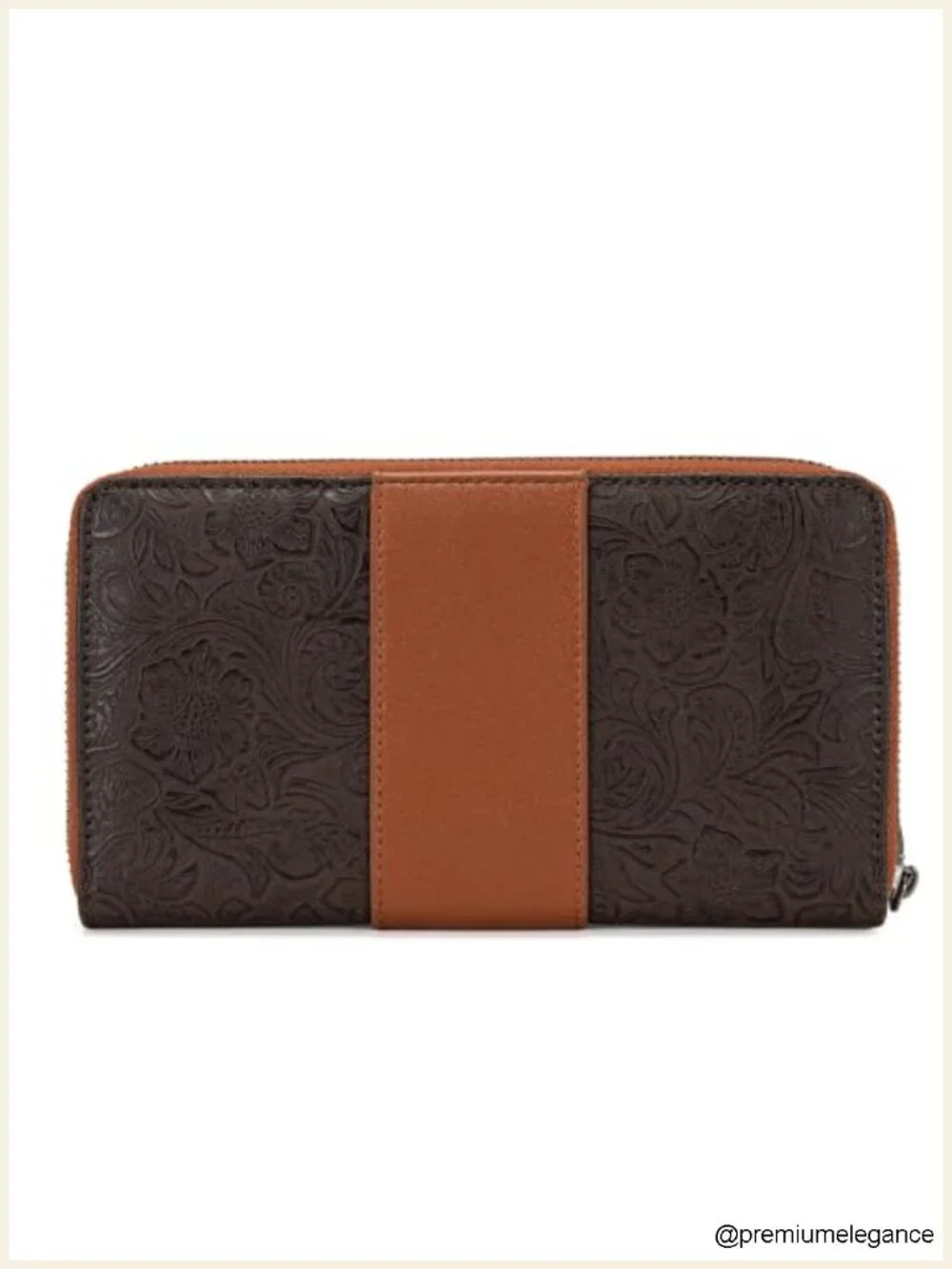 Tooled Floral Faux Leather Zip Around Clutch Wallet with RFID Keychain